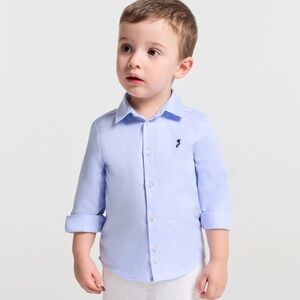 Jacadi Baby Boy Oxford Cotton Button Down Shirt Blue 18M